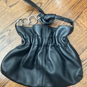 Furla Black Gathered Shoulder Bag with Knotted Strap